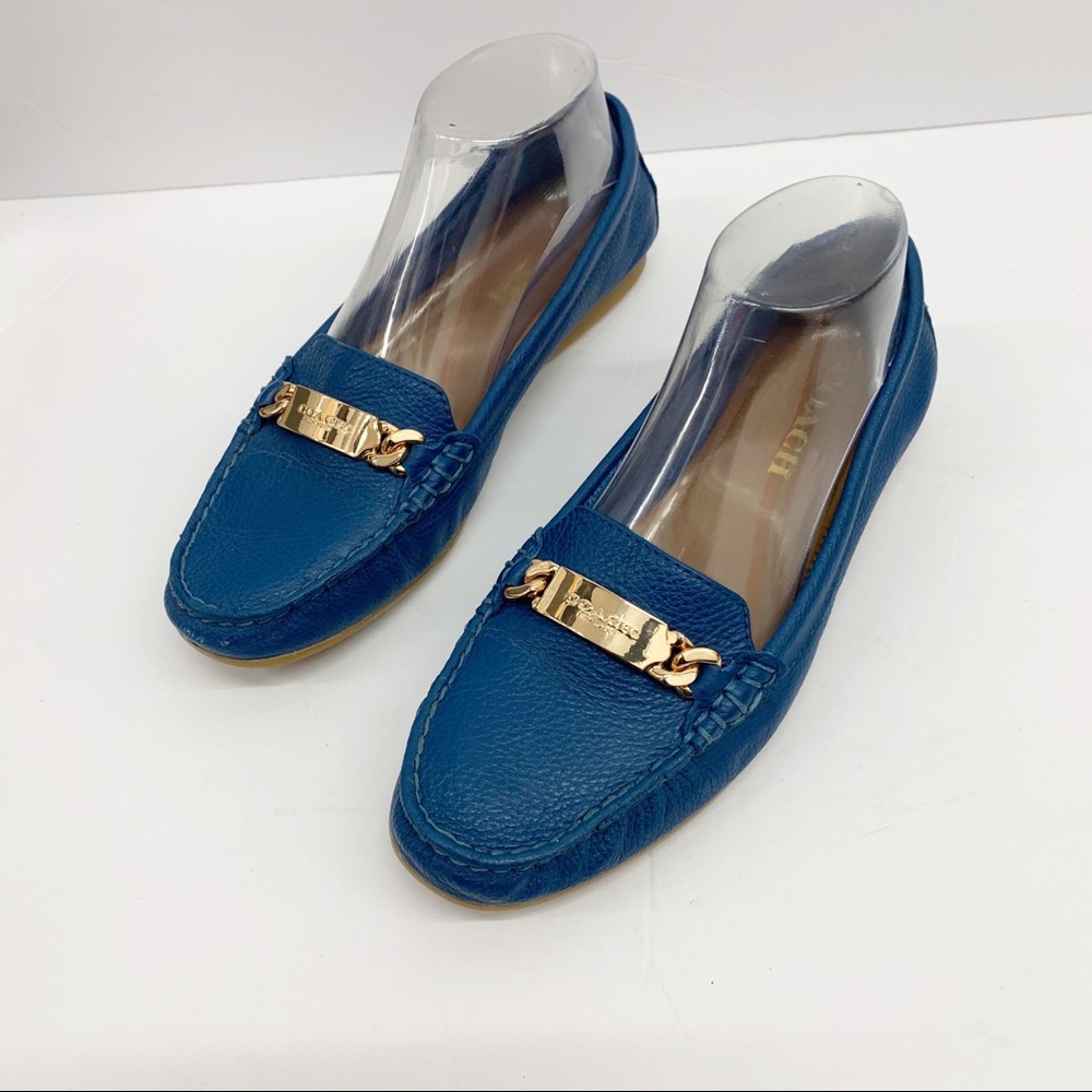 SOLD Coach Olive Driving Loafer Blue Leather Gold - Picture 1 of 6